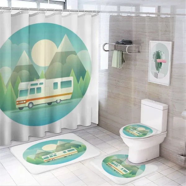 Road Trip Vehicle at Countryside on a shower curtain