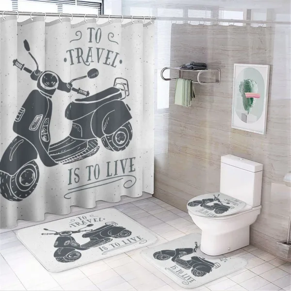 Sketch Scooter Motif on a shower curtain