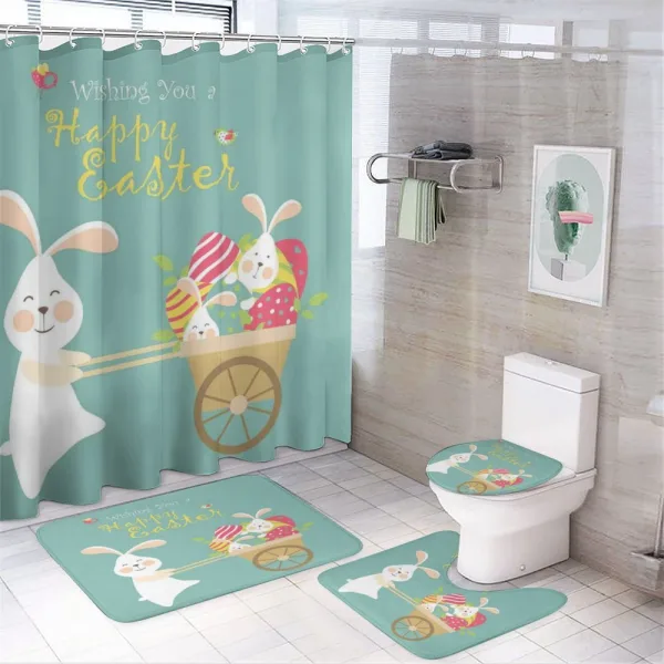 Smiling Bunny Eggs on a shower curtain