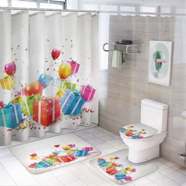 Surprise Boxes Balloon on a shower curtain