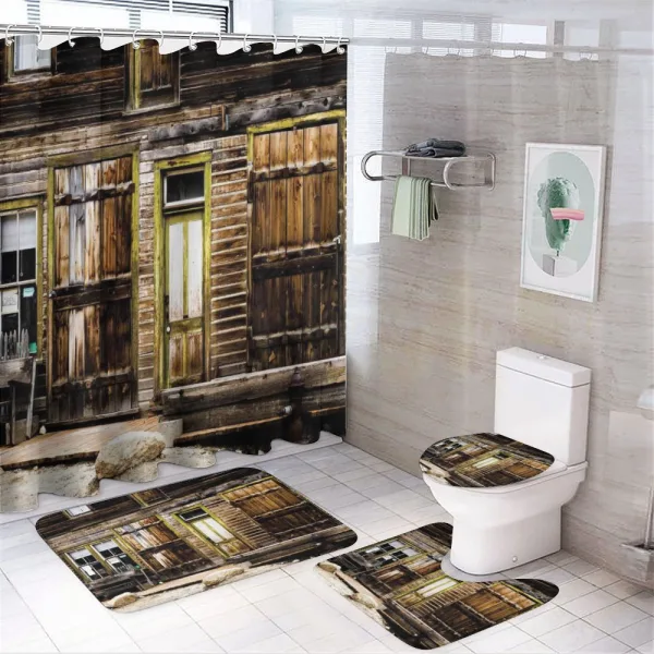 Wooden Planks and Rocks on a shower curtain