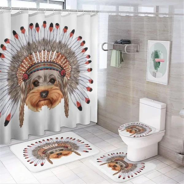 Bonnet Wearing Dog on a shower curtain
