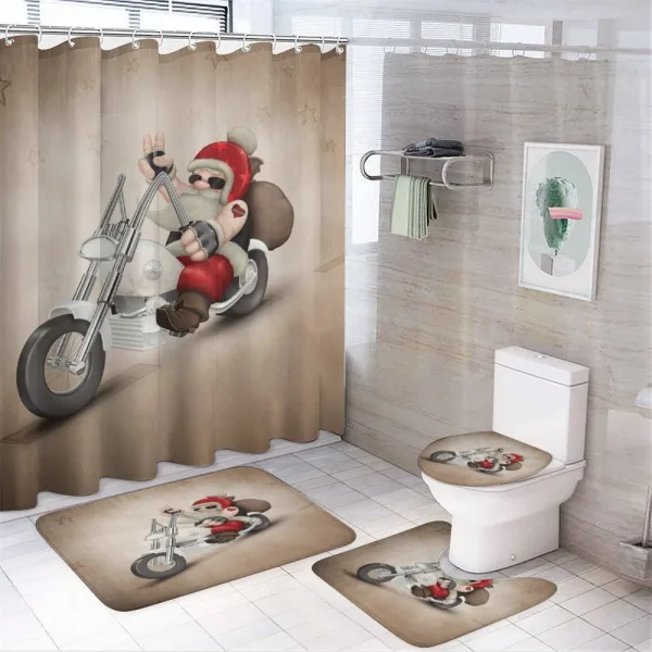 Cool Santa on Bike on a shower curtain