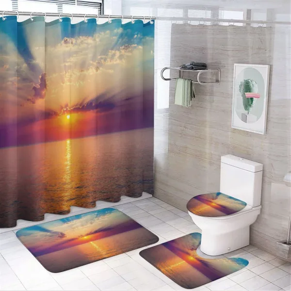 Dawn Sea Tranquil View on a shower curtain