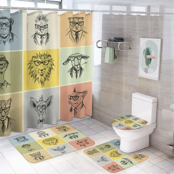 Hipster Monkey Camel Cat on a shower curtain