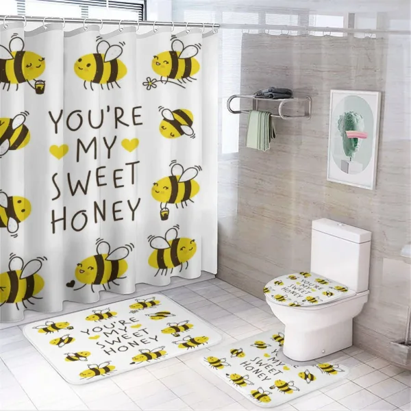 Love Text and Happy Bees on a shower curtain
