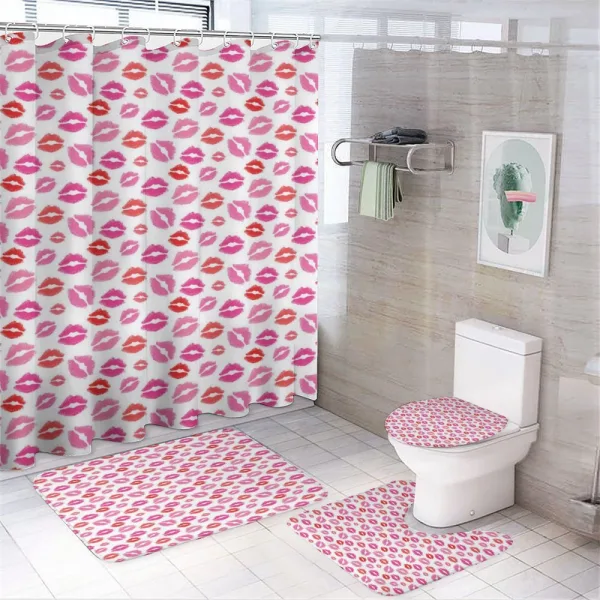 Pink and Red Romantic Kisses on a shower curtain
