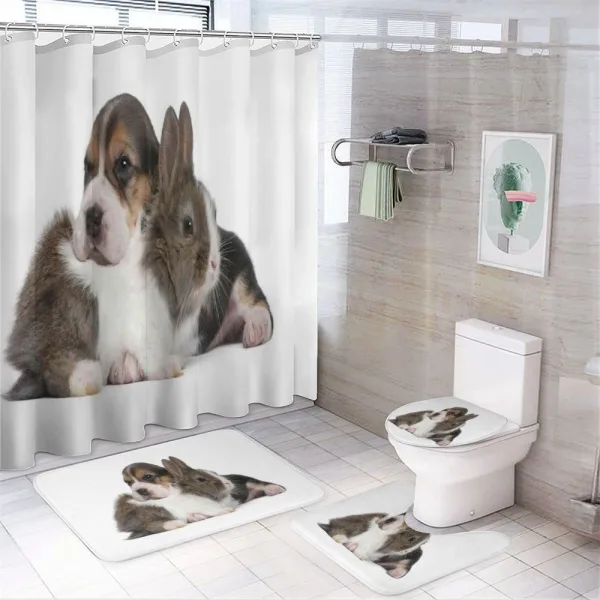 Rabbit Puppy Pet Friends on a shower curtain
