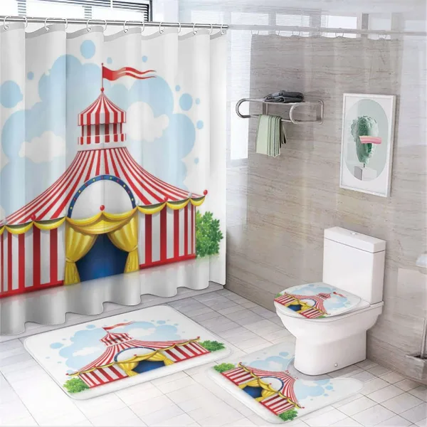 Striped Tent with Flag on a shower curtain