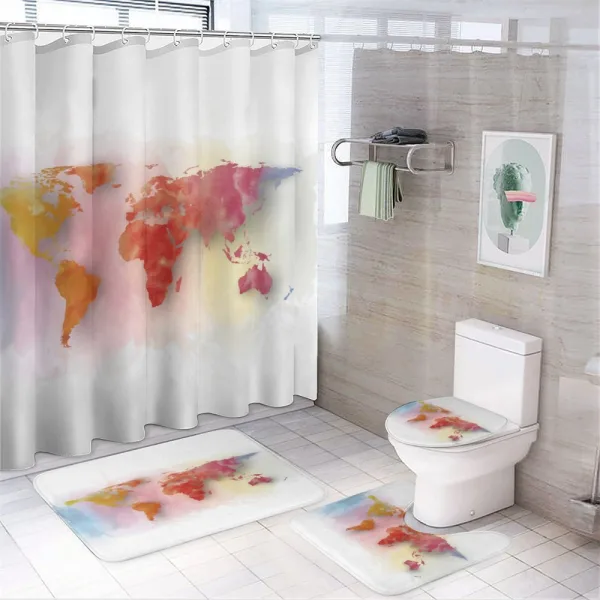 Watercolor World Map on a shower curtain