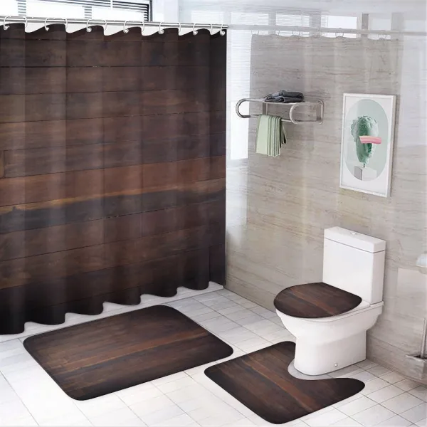 Aged Dark Timber on a shower curtain