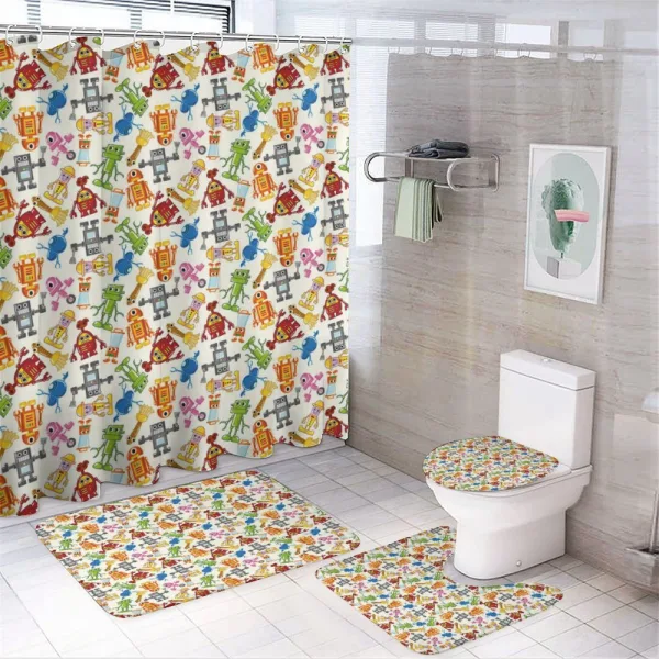 Boys Cartoon Robot Science on a shower curtain