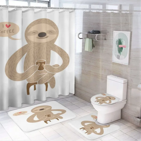 Coffee Lover Sloth with a Cup on a shower curtain