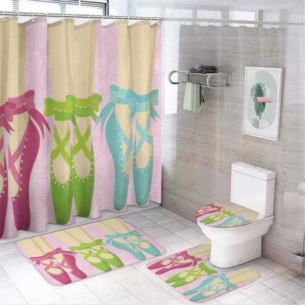 Colored Pointe Shoes on Pink on a shower curtain