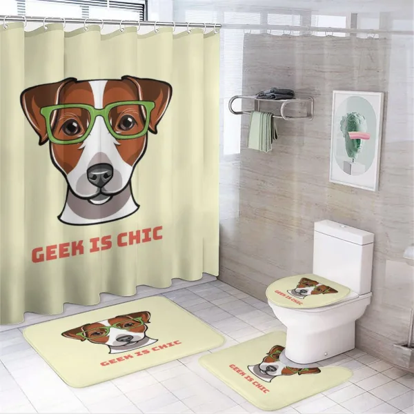 Dog in Smart Glasses on a shower curtain