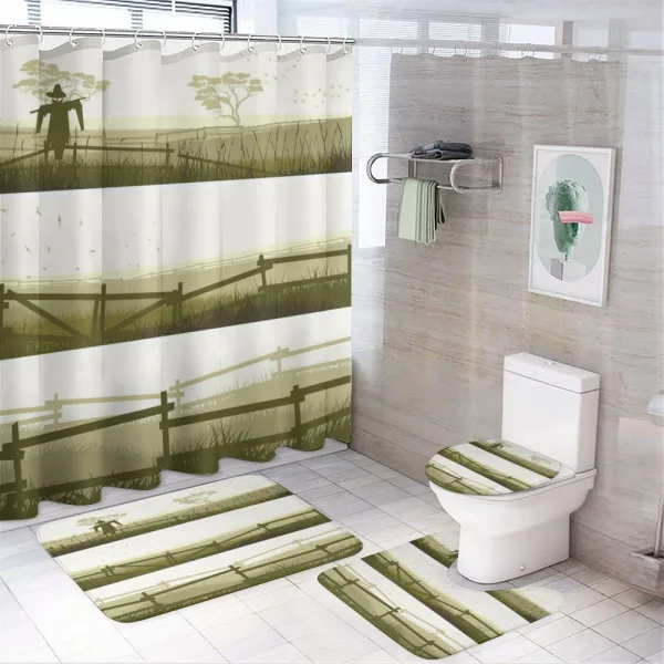 Farm Fields Scarecrow Grass on a shower curtain