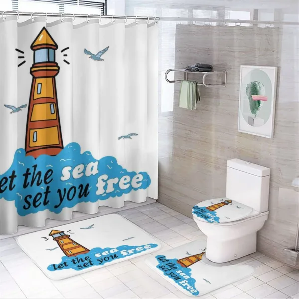 Lighthouse Blue Waves on a shower curtain