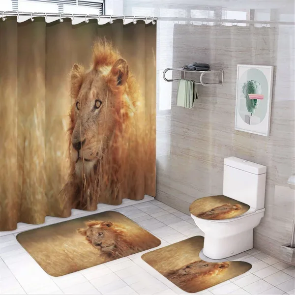 Male Lion Grass Field on a shower curtain