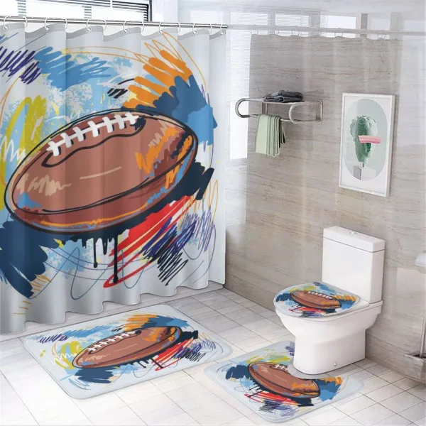 Rugby Ball Doodle Art on a shower curtain