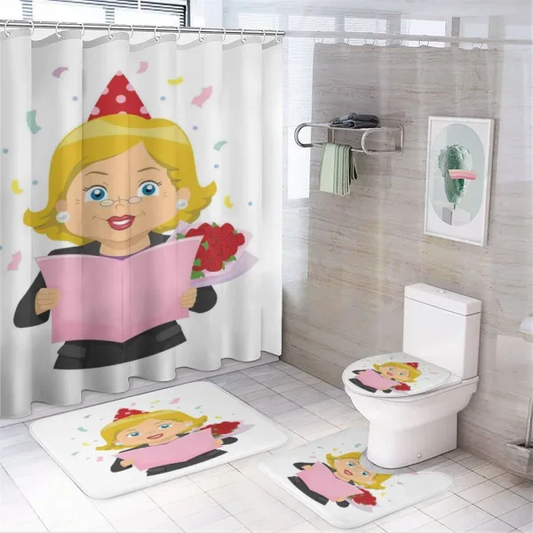 Woman Reading Note on a shower curtain