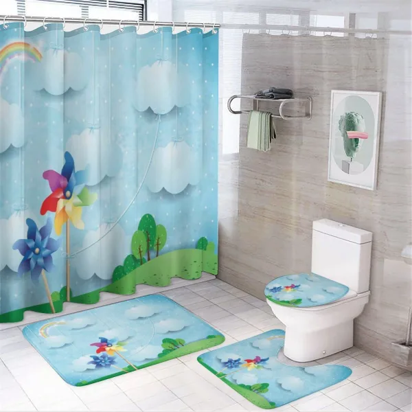 Clouds Rainbow Trees on a shower curtain