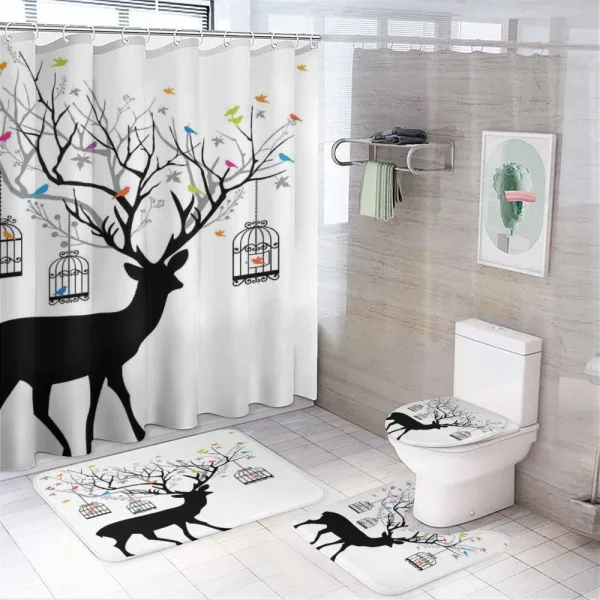 Deer Colorful Birds on a shower curtain