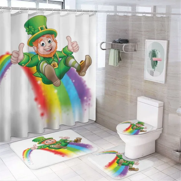 Leprechaun Slides on Rainbow on a shower curtain