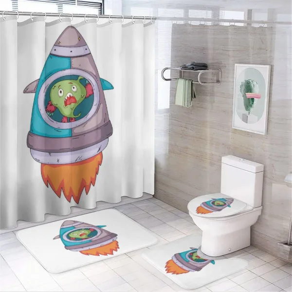 Monster Rocket Space Travel on a shower curtain