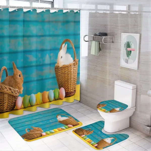 Rabbits in Baskets on a shower curtain
