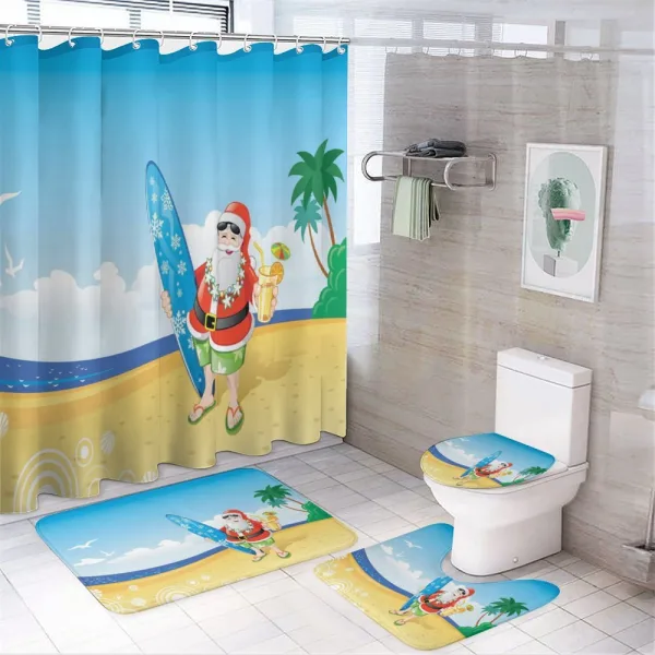 Santa on Beach Surf on a shower curtain