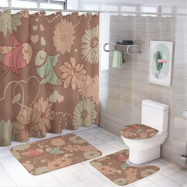 Vintage Birds Flowers Love on a shower curtain