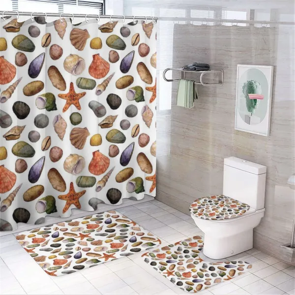Watercolor Sea Elements on a shower curtain