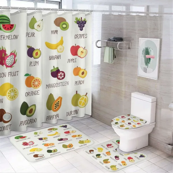 Apple Orange Coconut on a shower curtain
