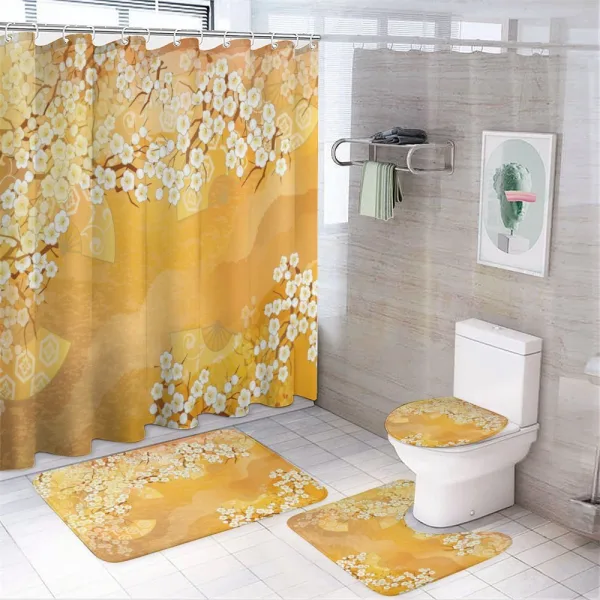 Blossoms on a shower curtain
