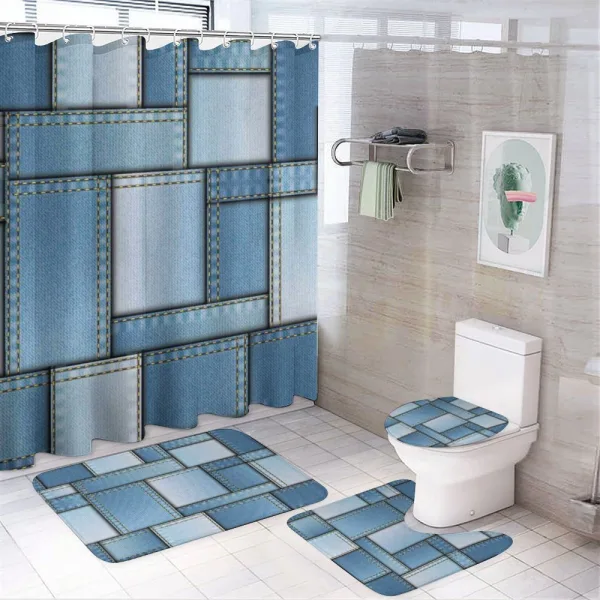 Denim Patchwork Pattern on a shower curtain