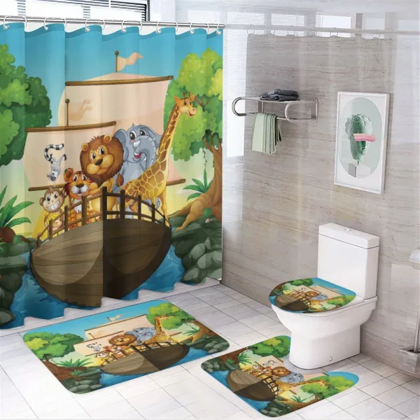Floating Boat with Animals on a shower curtain