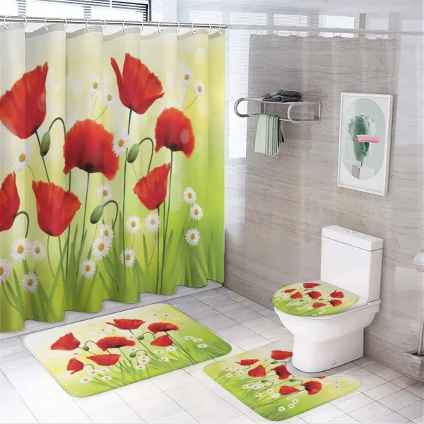 Floral Chamomile Poppy on a shower curtain