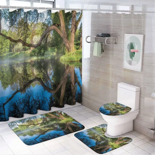 Foggy Scene over Water on a shower curtain