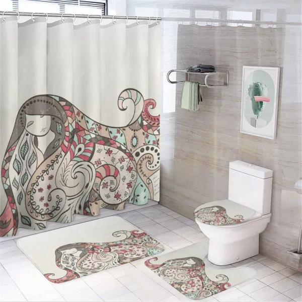 Hand Drawn Girl Floral on a shower curtain