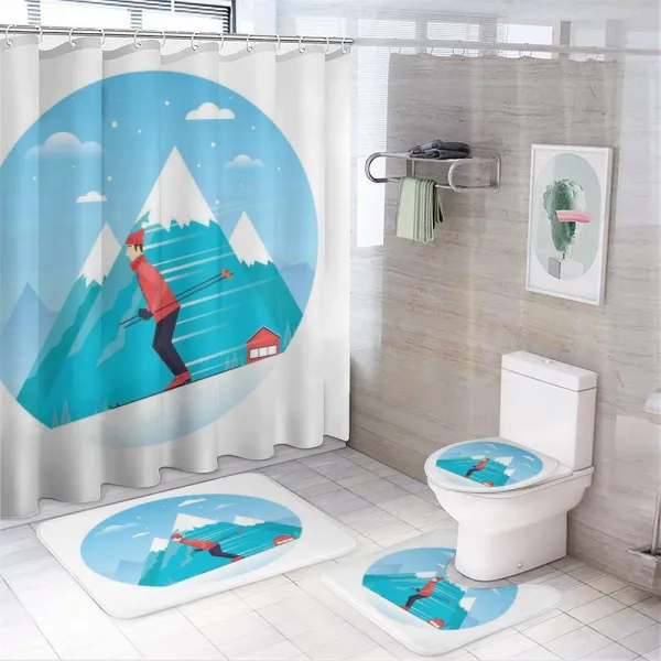 Man Skiing on a Snowy Hill on a shower curtain