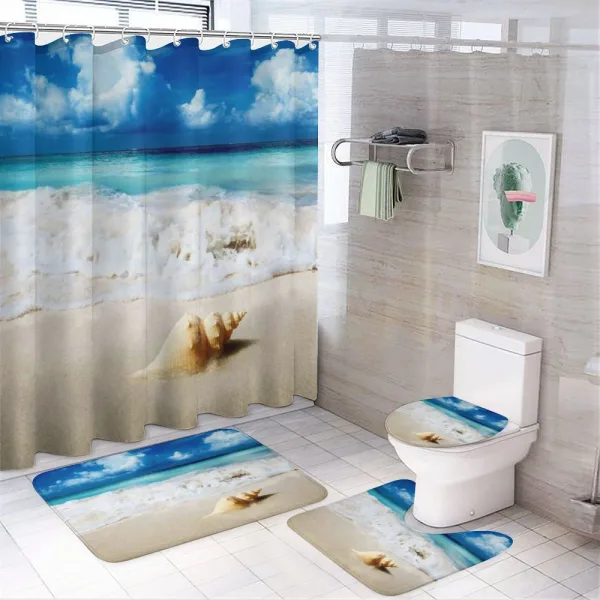 Nautical Sunny Coastline on a shower curtain