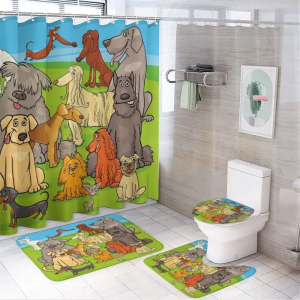 Nursery Funny Happy Dogs on a shower curtain
