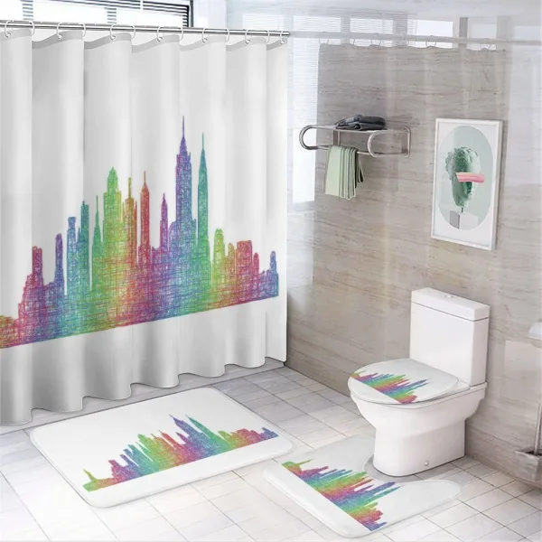 Skyline Creative Hatch Line Art on a shower curtain