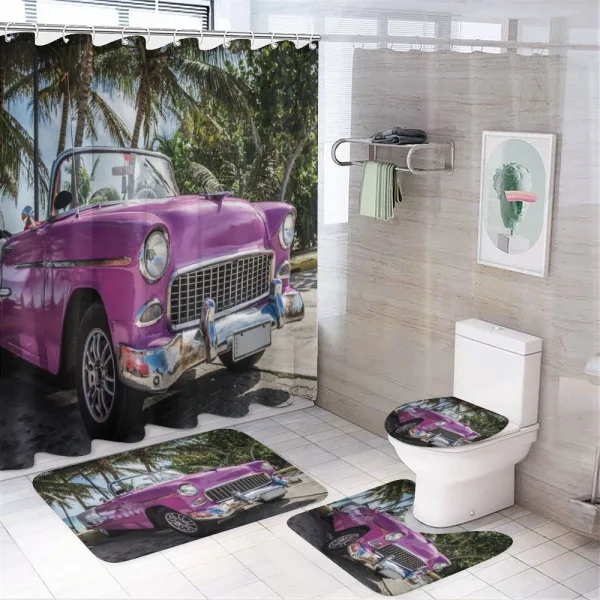 Cabriolet Parked on Beach on a shower curtain