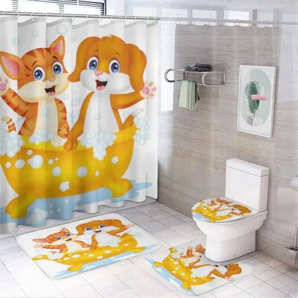 Cartoon Cat and Dog Bath on a shower curtain
