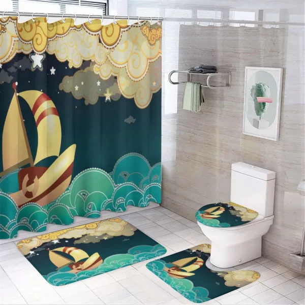 Fantasy Night Sea Waves on a shower curtain