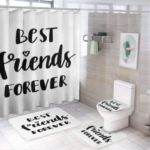 Monochrome Love Forever on a shower curtain