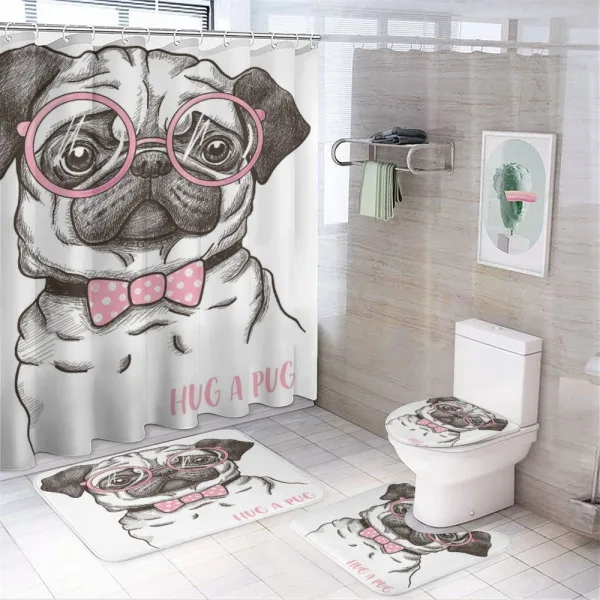 Pug with Bow Glasses on a shower curtain