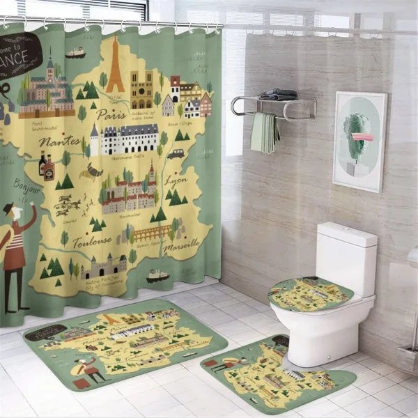 Travel Landmarks Map Doodle on a shower curtain