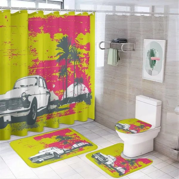Vintage Cars with Palms on a shower curtain